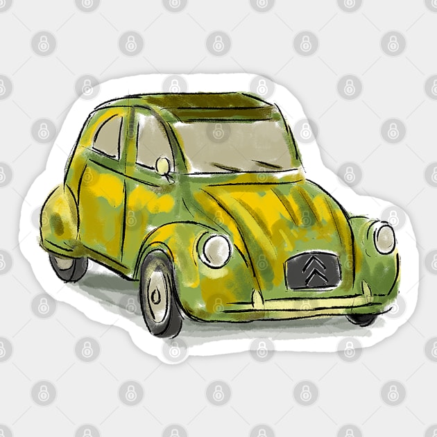 Classic Citroën Deux Chevaux 2CV Loose Sketch - Yellow Sticker by ibadishi